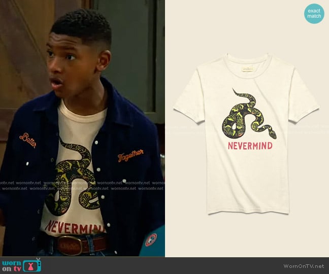 Imogene + Willie Nevermind Tee worn by Bill (Alfred Lewis) on Bunkd