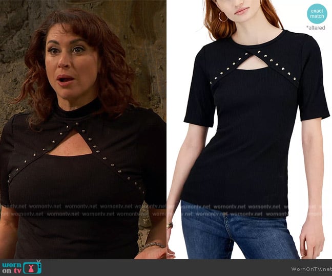 INC International Concepts Studded Cutout Top, worn by  Lesli Margherita ( Lesli Margherita) on Ravens Home