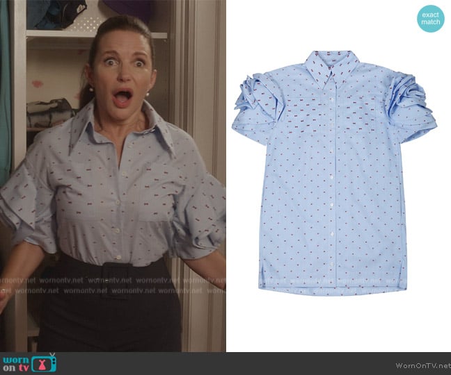 Ivy Kirk Rosette Sleeve Shirtdress worn by Charlotte York (Kristin Davis) on And Just Like That