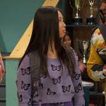 Ivy’s purple butterfly print sweatshirt on Ravens Home