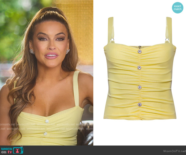 J.Bazzi Mesh Ruched Crystal Top worn by Chrishell Stause on Selling Sunset