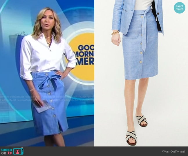WornOnTV: Lara’s blue button front skirt on Good Morning America | Lara ...