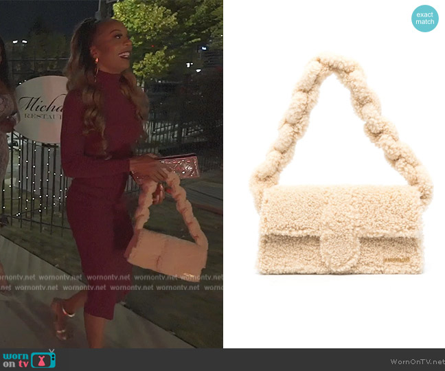 Jacquemus Le Bambidou shearling shoulder bag worn by Sanya Richards-Ross on The Real Housewives of Atlanta