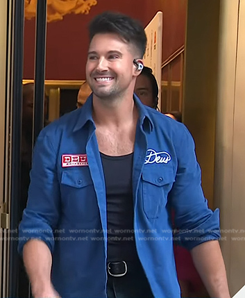 James Maslow's blue embroidered shirt with patch on Today