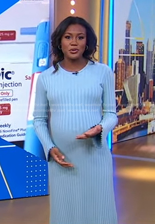 Janai's blue ribbed knit dress on Good Morning America