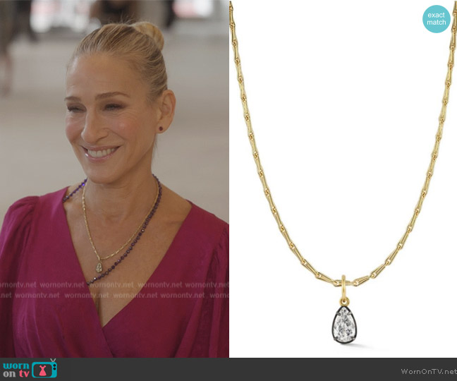 Jemma Wynne Ada Chain with Connexion Diamond Pearl Charm worn by Carrie Bradshaw (Sarah Jessica Parker) on And Just Like That