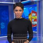 Jericka’s black contrast trim knit dress on CBS Evening News