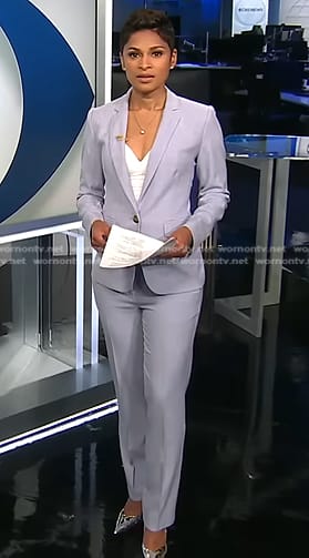 Jericka’s blue pant suit on CBS Evening News