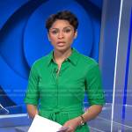 Jericka’s green tie waist shirtdress on CBS Evening News