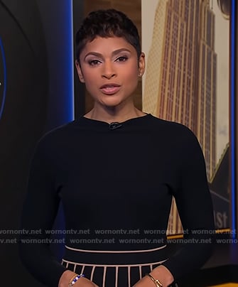 Jericka's black contrast trim knit dress on CBS Evening News