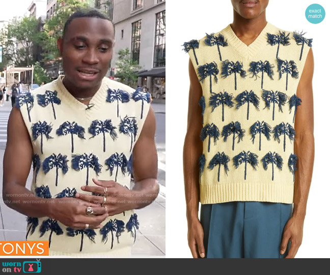 Jil Sander Palm Appliqué Cotton & Wool Vest worn by Jordan E. Cooper on CBS Mornings