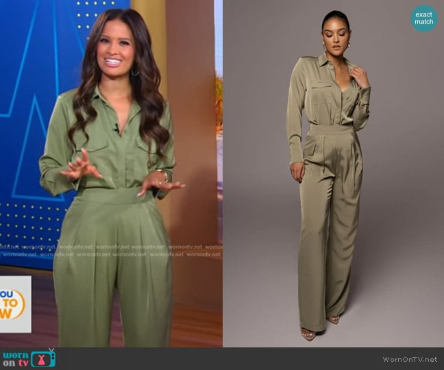 WornOnTV: Rocsi Diaz’s green button down shirt and pants on Good