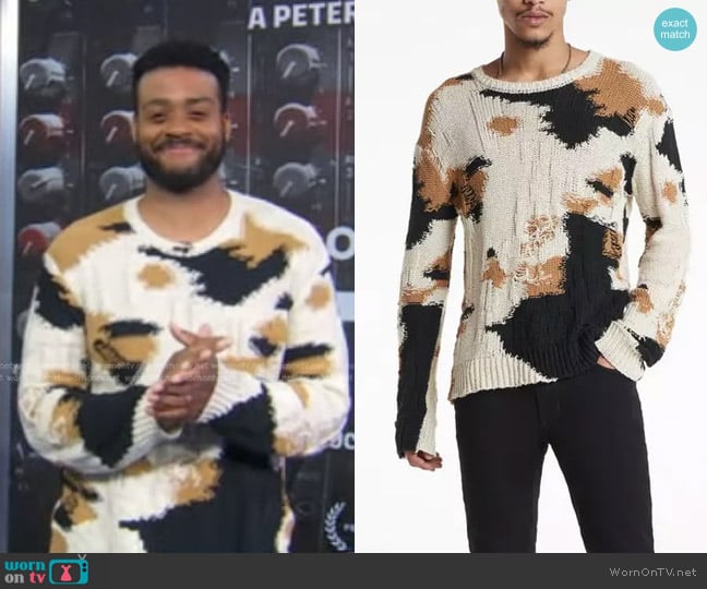 John Varvatos Montery Crewneck Sweater worn by Kris Bowers on Good Morning America