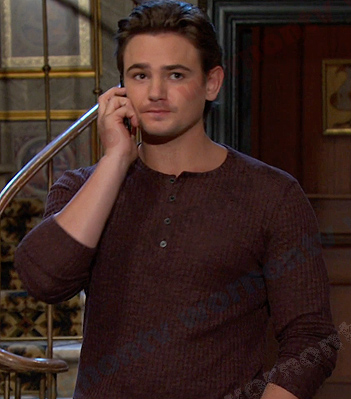 Johnny's burgundy waffle henley shirt on Days of our Lives