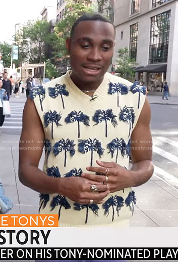Jordan E. Cooper's palm tree sweater vest on CBS Mornings
