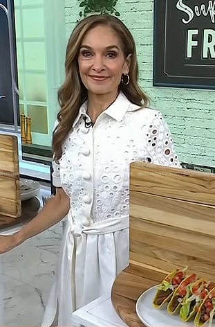 Joy Bauer's white eyelet mini shirtdress on Today