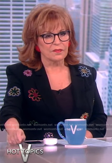 Joy's black floral embellished blazer on The View