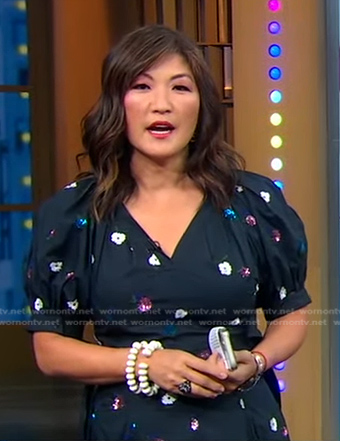Juju's navy floral puff sleeve dress on Good Morning America