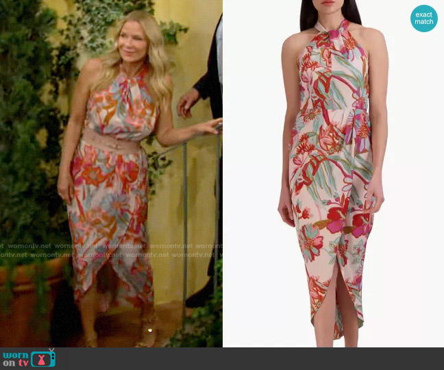 Julia Jordan Floral Halter Neck Tulip Hem Dress worn by Brooke Logan (Katherine Kelly Lang) on The Bold and the Beautiful