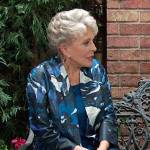 Julie’s blue abstract print jacket on Days of our Lives