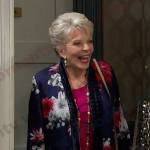 Julie’s navy floral kimono jacket on Days of our Lives