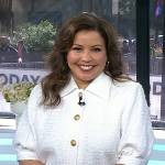 Justina Machado’s white elbow sleeve tweed jacket on Today