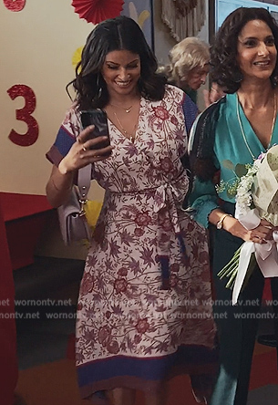 Kamala's floral print wrap dress on Never Have I Ever