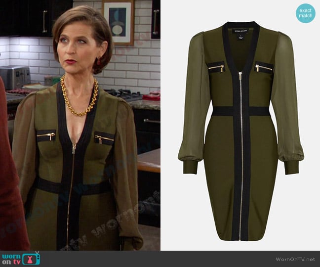 Karen Millen Military Chiffon Sleeve Bandage Midi Dress worn by Megan Hathaway (Miranda Wilson) on Days of our Lives