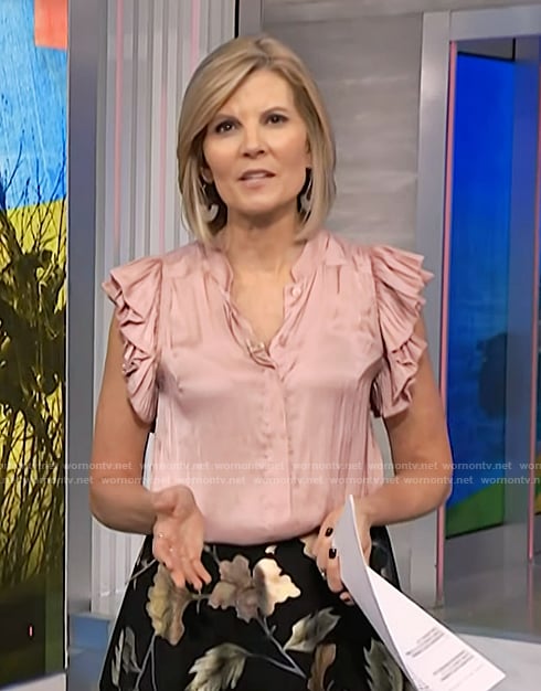 Kate Snow's pink ruffle sleeve top on NBC News Daily