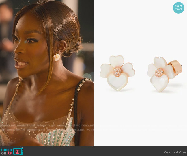 Kate Spade Precious Pansy Studs worn by Chelsea Lazkani on Selling Sunset