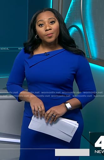 Kay's blue asymmetric neck dress on NBC News Daily