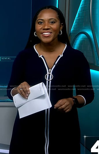 Kay Angrum’s navy contrast trim zip dress on NBC News Daily