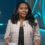 Kay Angrum’s white plaid open jacket on NBC News Daily