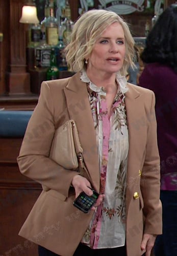 Kayla’s floral blouse and beige blazer on Days of our Lives