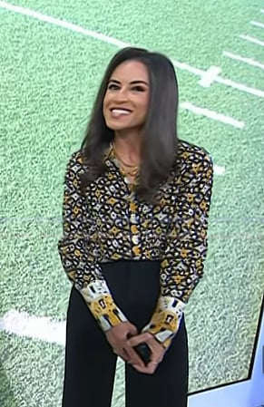 Kaylee's yellow printed button down blouse on Today