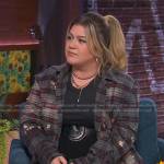 Kelly’s grey plaid bleached shirt on The Kelly Clarkson Show