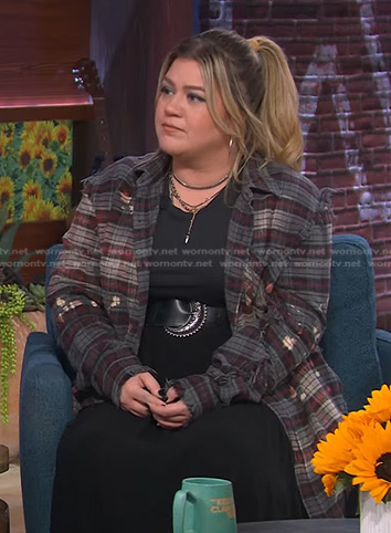 Kelly's grey plaid bleached shirt on The Kelly Clarkson Show