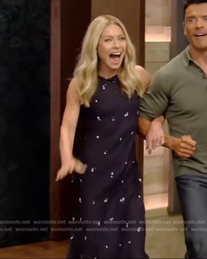 Kelly’s navy floral print dress on Live with Kelly and Mark