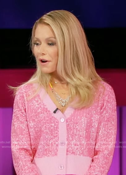 Kelly’s pink metallic cardigan on Generation Gap