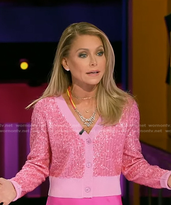 Kelly's pink metallic cardigan on Generation Gap