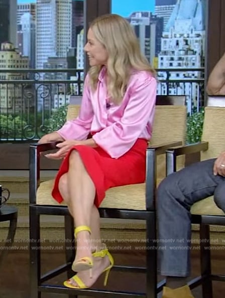 Kelly’s red midi skirt on Live with Kelly and Mark