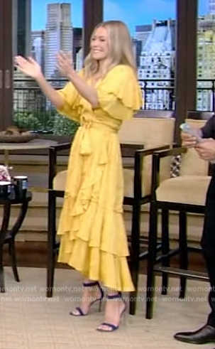 Kelly's yellow tiered wrap dress on Live with Kelly and Ryan