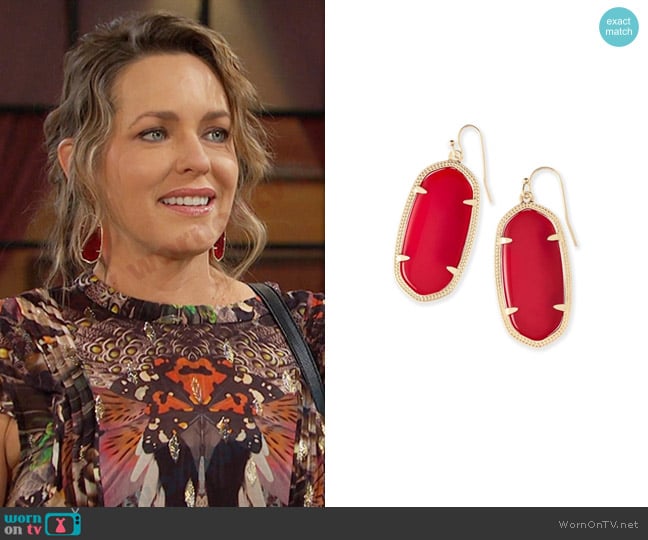 Kendra Scott Elle Gold Drop Earrings in Red worn by Nicole Walker (Arianne Zucker) on Days of our Lives