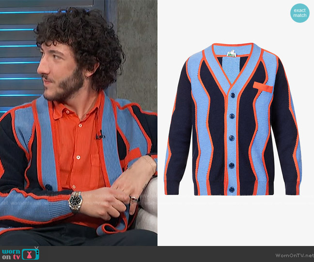 Kenzo Wavy Stripe Cardigan worn by Franklin Jonas on Access Hollywood