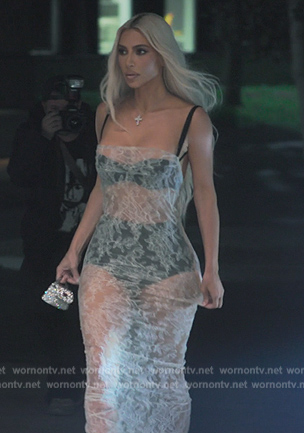 Kim's white sheer lace dress on The Kardashians