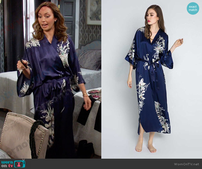 Kim + Ono  Silk Yuri Long Kimono Robe worn by Gwen Rizczech (Emily O'Brien) on Days of our Lives