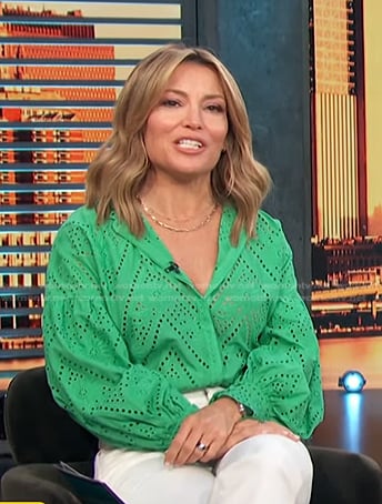 Kit’s green eyelet blouse on Access Hollywood