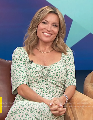 Kit’s green floral print ruched dress on Access Hollywood