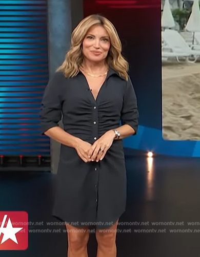 Kit’s navy ruched front dress on Access Hollywood