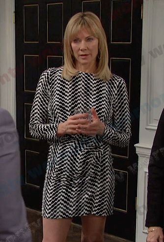 Kristen’s black and white zig zag mini dress on Days of our Lives